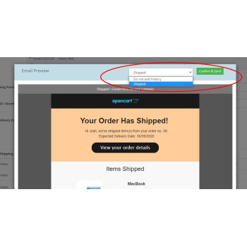 Detalhes de rastreamento de remessa de pedido com e-mail para OpenCart Detalhes de rastreamento de remessa de pedido com e-mail para OpenCart