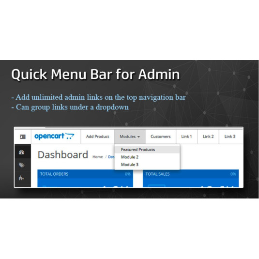 Barra de menu rápido para OpenCart Admin – Economize tempo e cliques